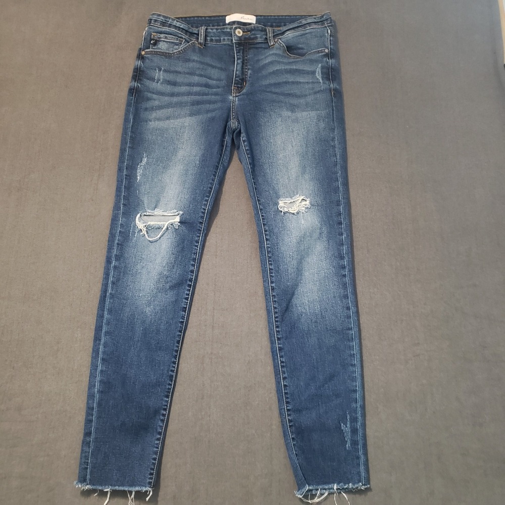 KanCan Skinny Jeans Womens 13/30 Blue‎ Distressed Ripped Raw Hem